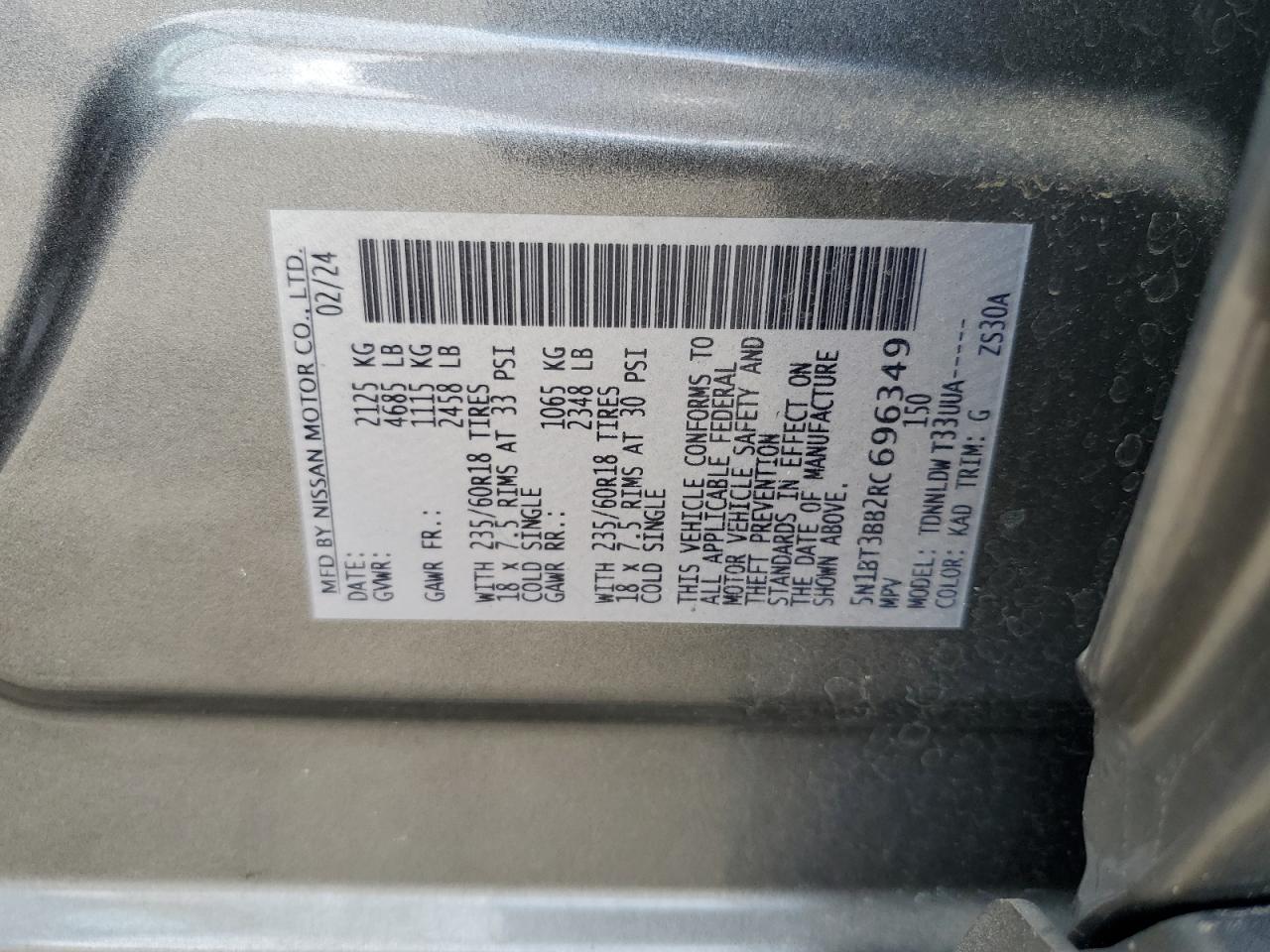 2024 Nissan Rogue Sv Intelligent Awd VIN: 5N1BT3BB2RC696349 Lot: 71161165