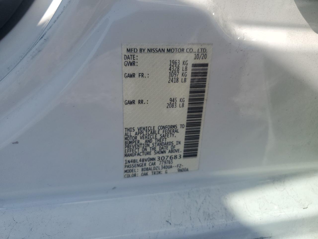 2021 Nissan Altima S VIN: 1N4BL4BV0MN307683 Lot: 84023475