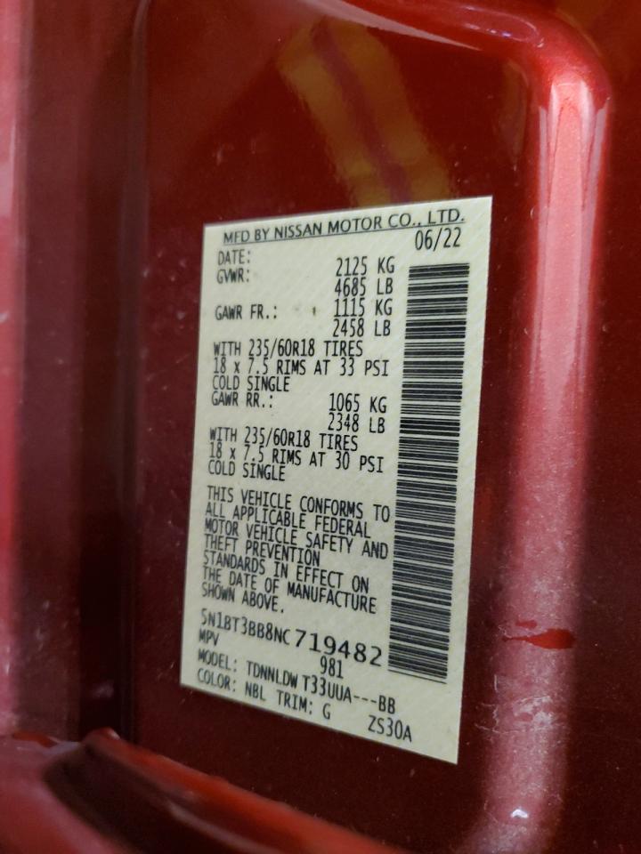 2022 Nissan Rogue Sv VIN: 5N1BT3BB8NC719482 Lot: 71523095