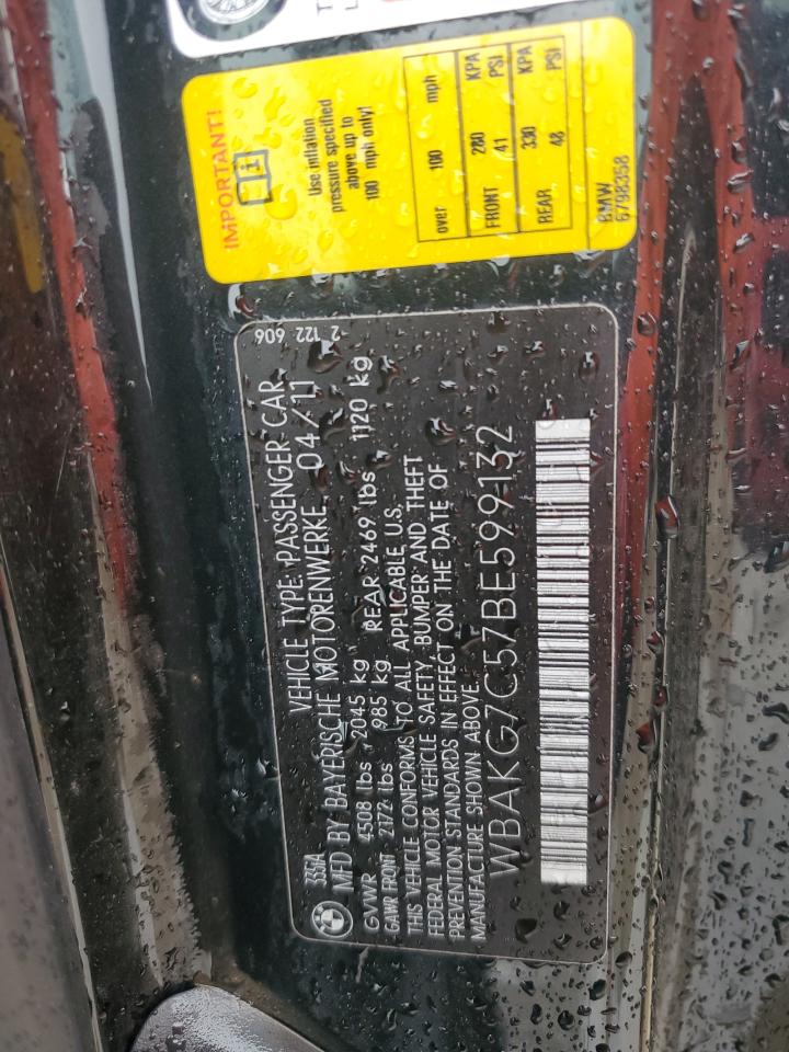 2011 BMW 335 I VIN: WBAKG7C57BE599132 Lot: 83869085