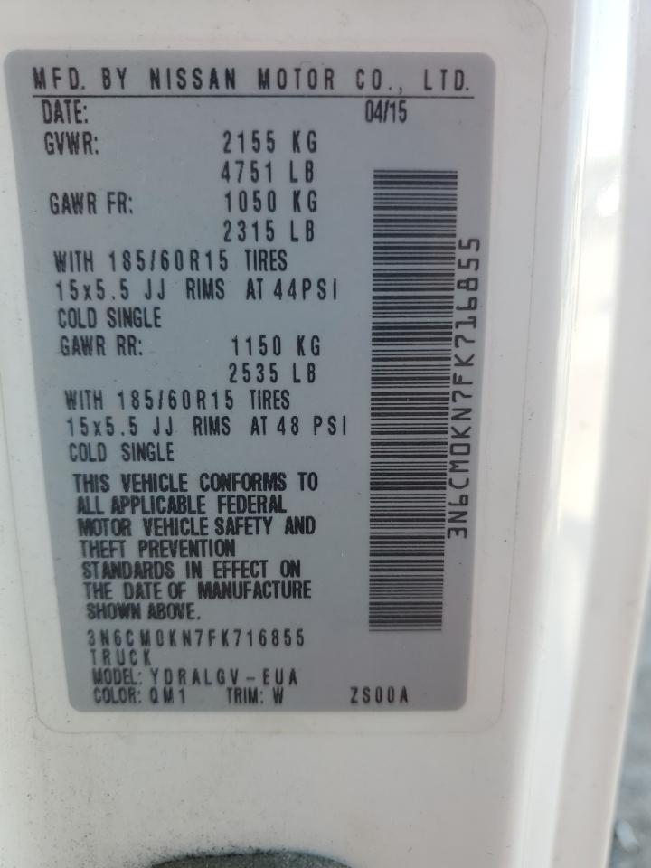 2015 Nissan Nv200 2.5S VIN: 3N6CM0KN7FK716855 Lot: 72071725