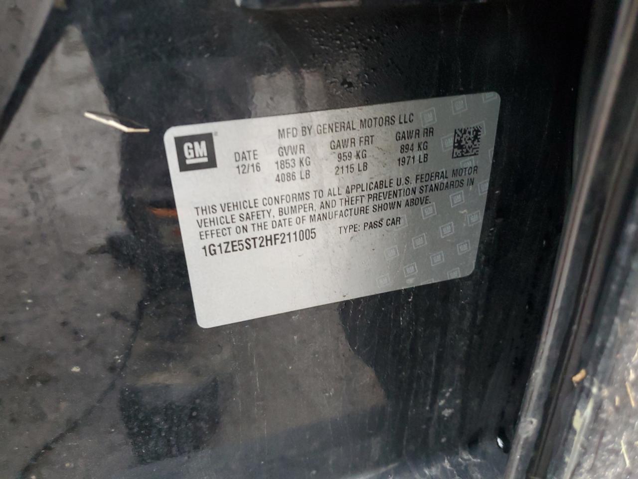 2017 Chevrolet Malibu Lt VIN: 1G1ZE5ST2HF211005 Lot: 81826225