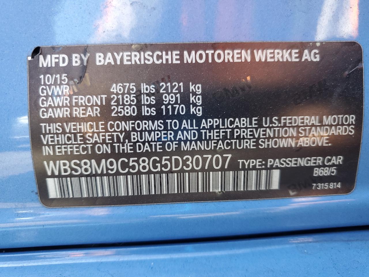 2016 BMW M3 VIN: WBS8M9C58G5D30707 Lot: 84759295