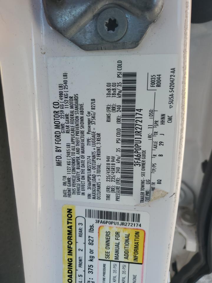 2018 Ford Fusion Se Phev VIN: 3FA6P0PU1JR272174 Lot: 83781385