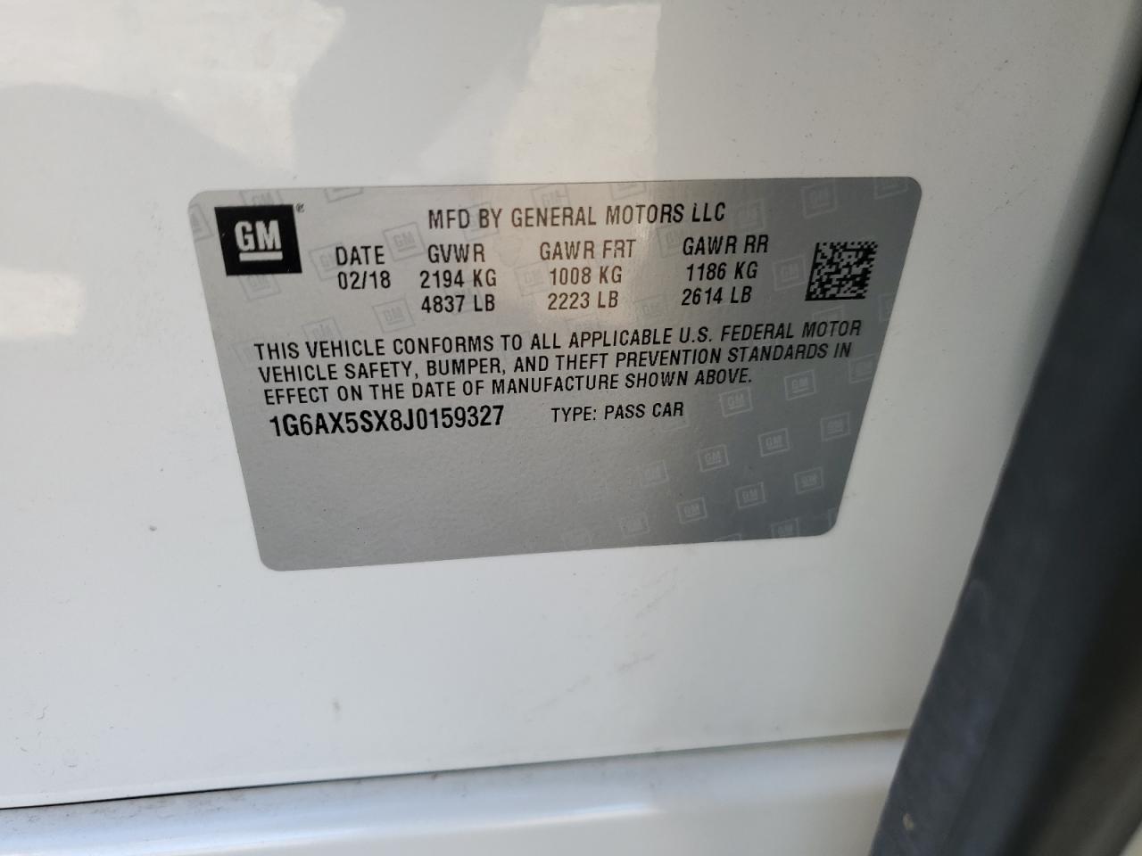 2018 Cadillac Cts Luxury VIN: 1G6AX5SX8J0159327 Lot: 80573725