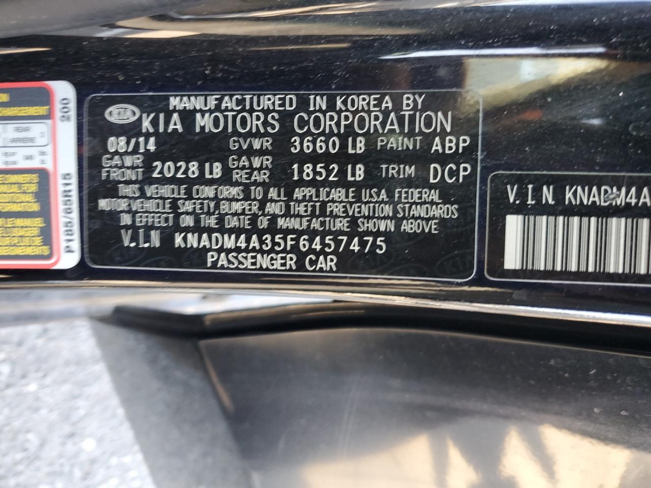 2015 Kia Rio Lx VIN: KNADM4A35F6457475 Lot: 80736925