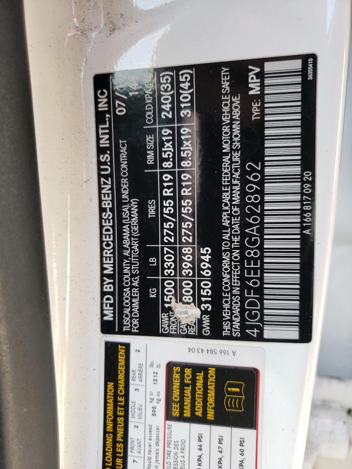 2016 Mercedes-Benz Gl 450 4Matic VIN: 4JGDF6EE8GA628962 Lot: 81545905