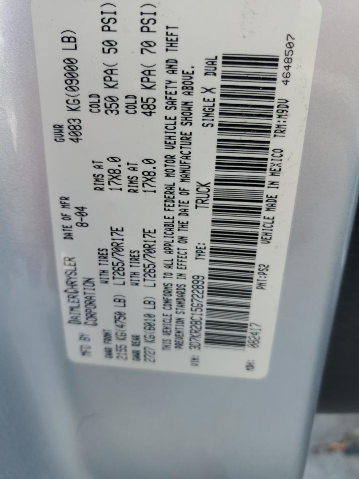 2005 Dodge Ram 2500 St VIN: 3D7KR28C15G722899 Lot: 80365025