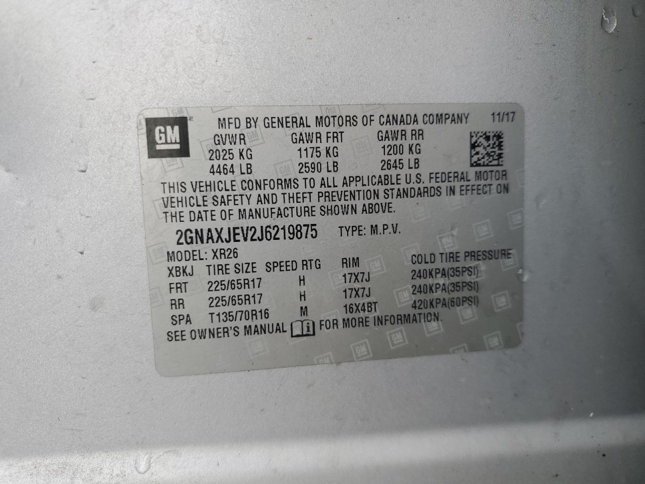 2018 Chevrolet Equinox Lt VIN: 2GNAXJEV2J6219875 Lot: 81449735