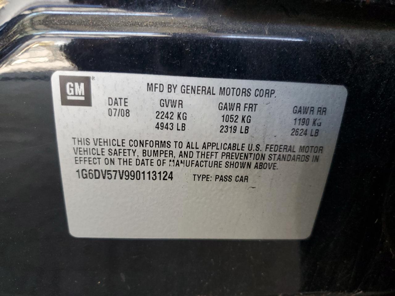 2009 Cadillac Cts Hi Feature V6 VIN: 1G6DV57V990113124 Lot: 83833095