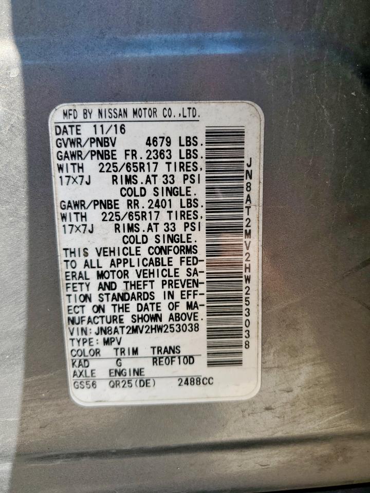 2017 Nissan Rogue S VIN: JN8AT2MV2HW253038 Lot: 80813685