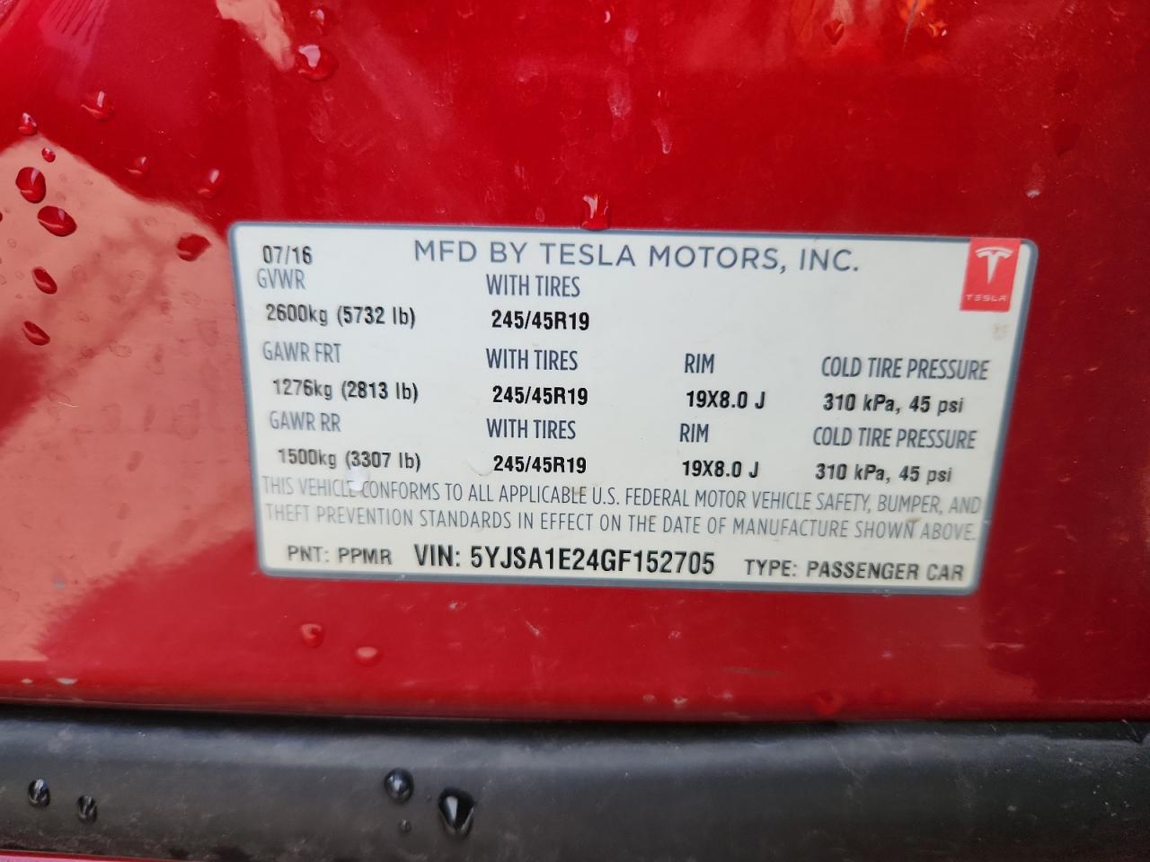 2016 Tesla Model S VIN: 5YJSA1E24GF152705 Lot: 80319405
