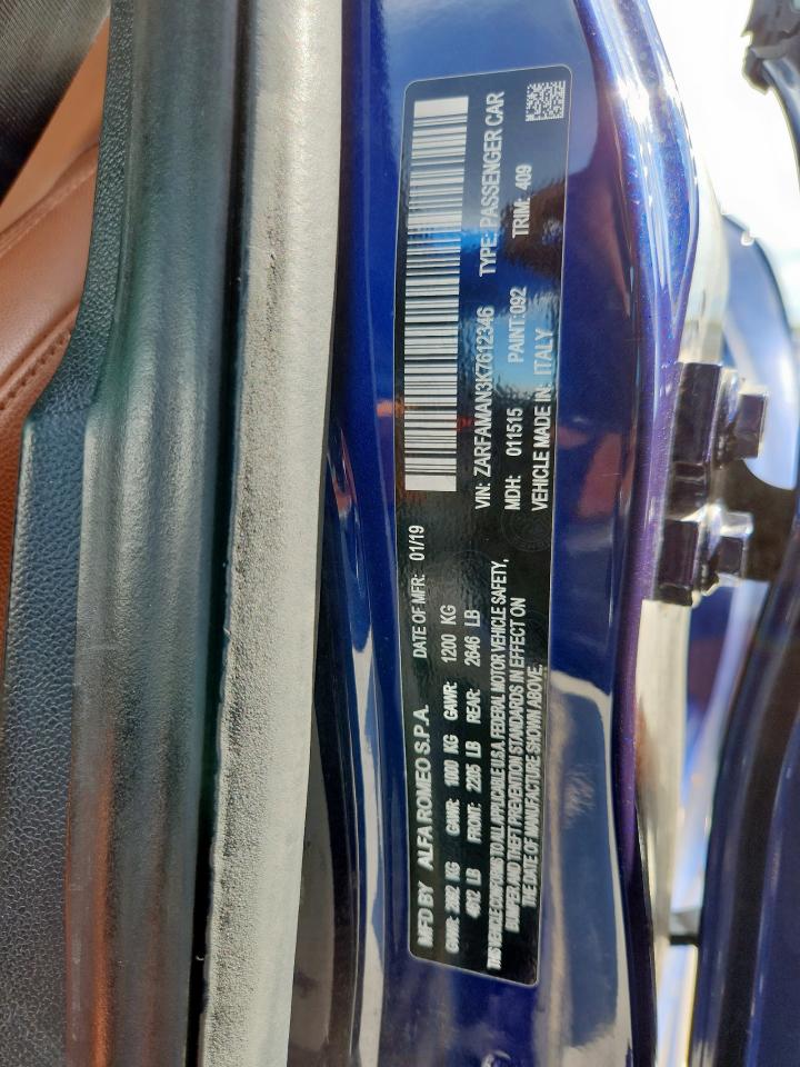 2019 Alfa Romeo Giulia VIN: ZARFAMAN3K7612346 Lot: 84203025