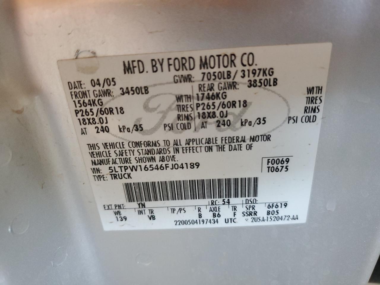 2006 Lincoln Mark Lt VIN: 5LTPW16546FJ04189 Lot: 83815165