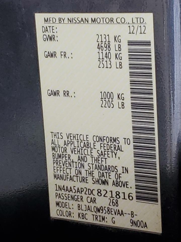 2013 Nissan Maxima S VIN: 1N4AA5AP2DC821816 Lot: 81302975