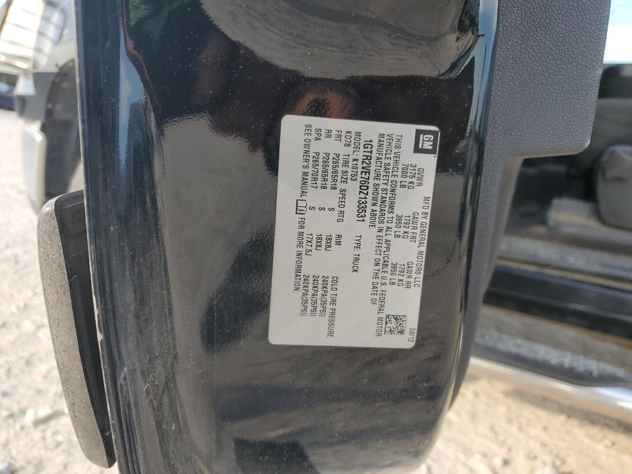 2013 GMC Sierra K1500 Sle VIN: 1GTR2VE76DZ133531 Lot: 80214785