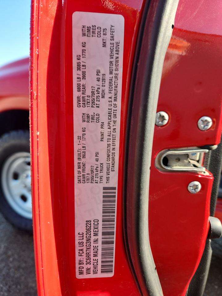 2022 Ram 1500 Classic Tradesman VIN: 3C6RR7KG3NG206228 Lot: 80100135