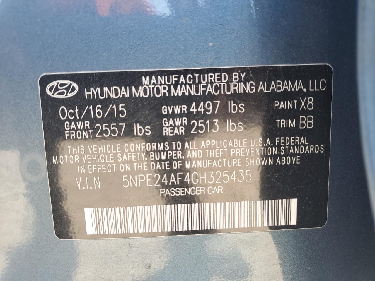 2016 Hyundai Sonata Se VIN: 5NPE24AF4GH325435 Lot: 71423755