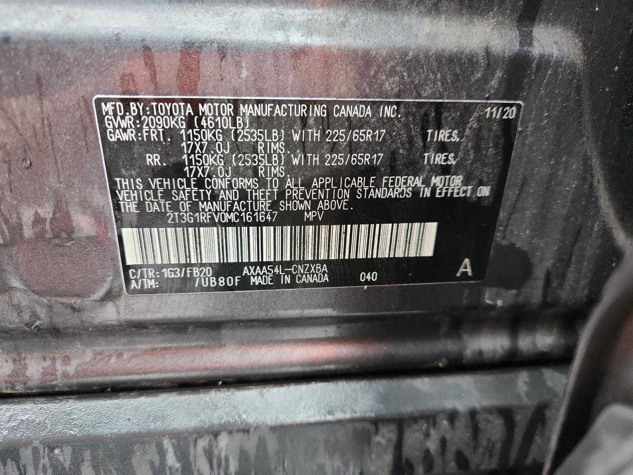 2021 Toyota Rav4 Le VIN: 2T3G1RFV0MC161647 Lot: 82081865