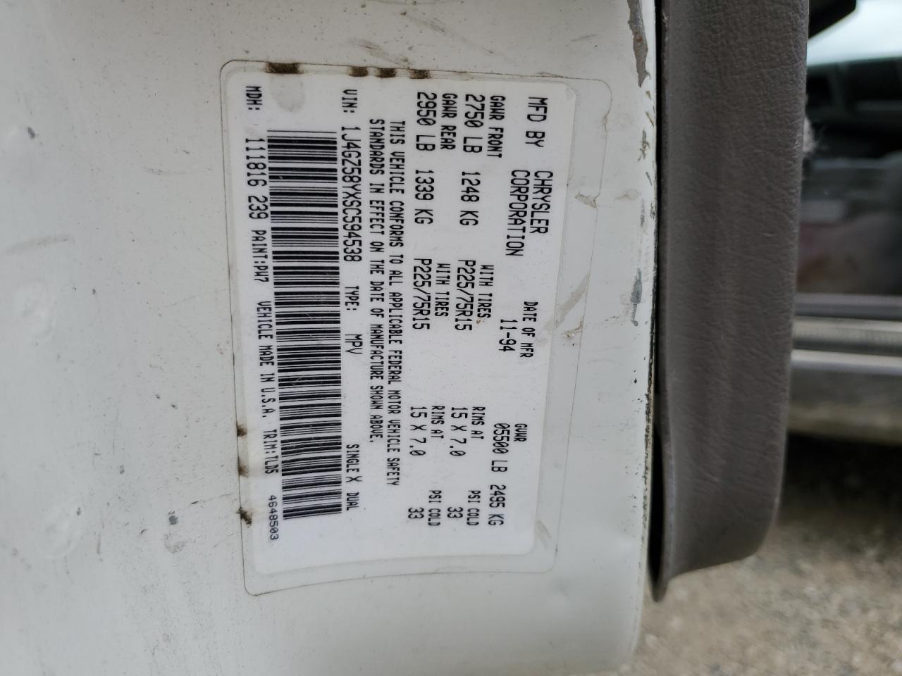 1995 Jeep Grand Cherokee Laredo VIN: 1J4GZ58YXSC594538 Lot: 84463475