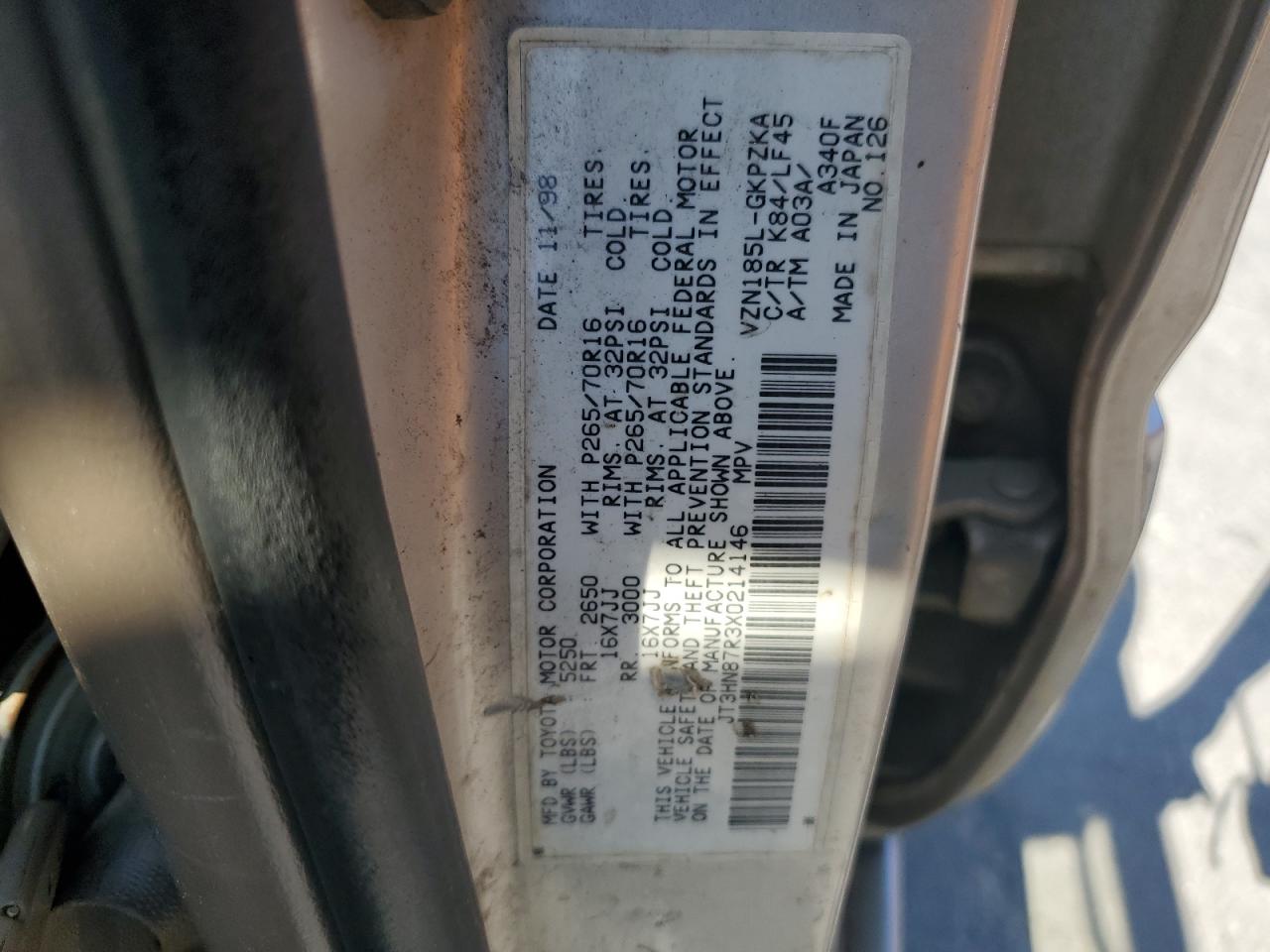 1999 Toyota 4Runner Limited VIN: JT3HN87R3X0214146 Lot: 80460315