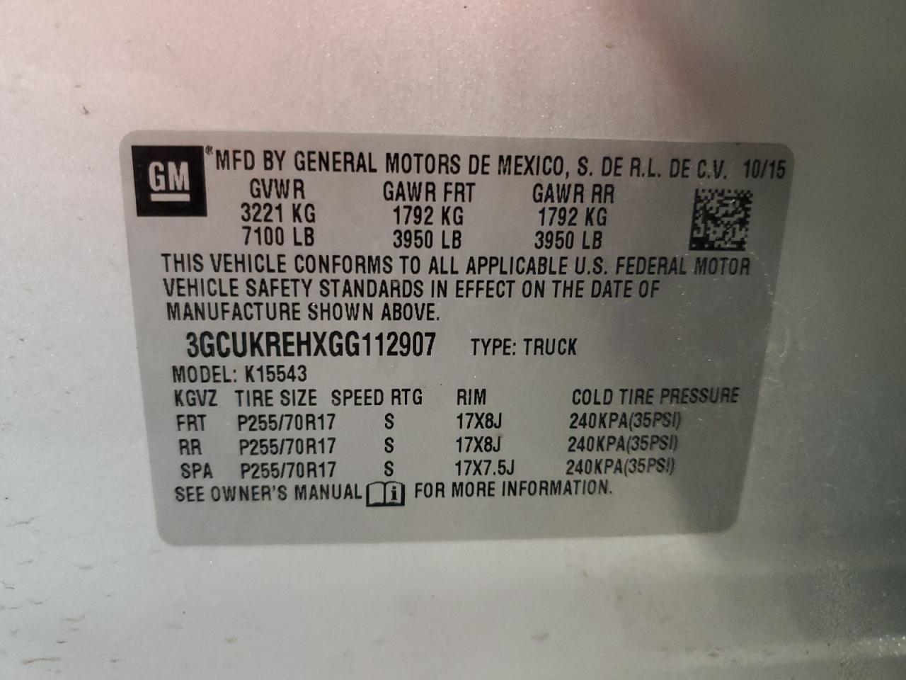 2016 Chevrolet Silverado K1500 Lt VIN: 3GCUKREHXGG112907 Lot: 80835425