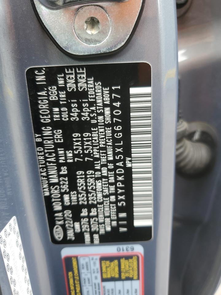 2020 Kia Sorento VIN: 5XYPKDA5XLG670471 Lot: 80340445