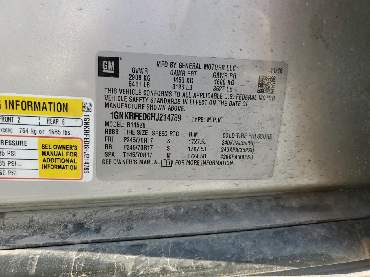 2017 Chevrolet Traverse Ls VIN: 1GNKRFED6HJ214789 Lot: 84236705