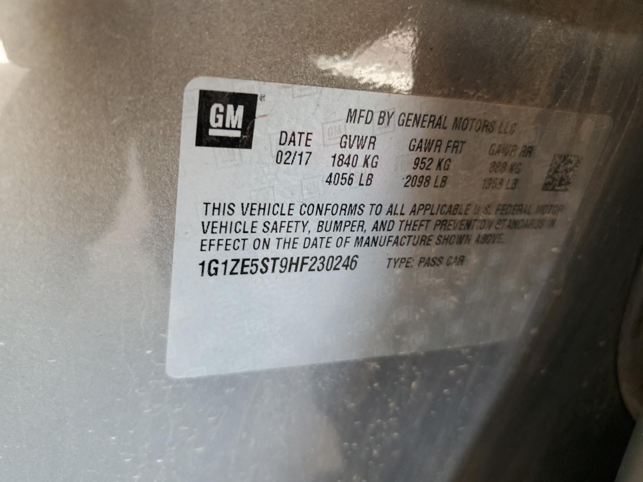 2017 Chevrolet Malibu Lt VIN: 1G1ZE5ST9HF230246 Lot: 81659155