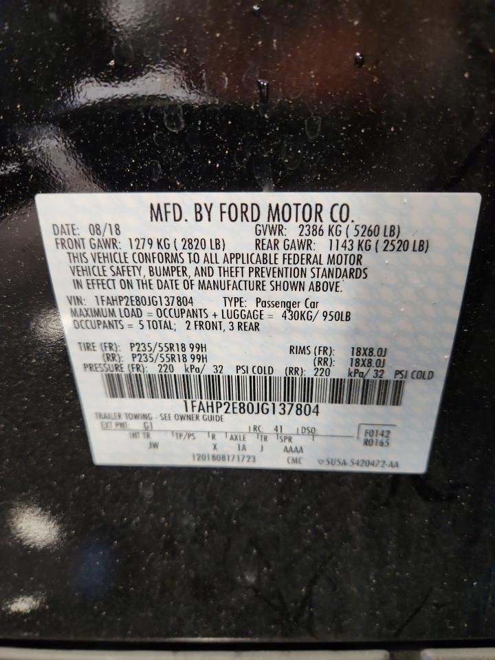 2018 Ford Taurus Sel VIN: 1FAHP2E80JG137804 Lot: 81509985
