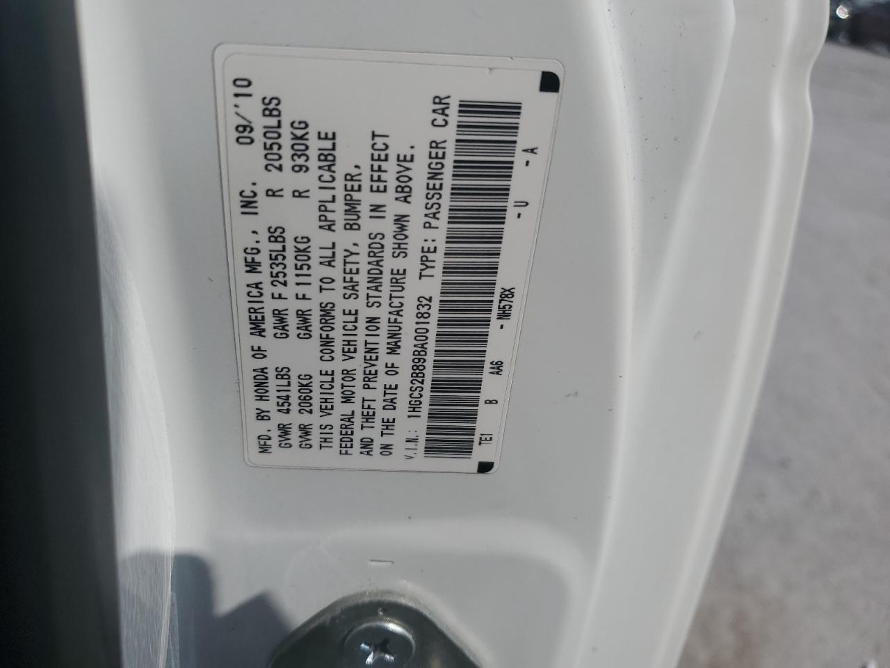 2011 Honda Accord Exl VIN: 1HGCS2B89BA001832 Lot: 84435185