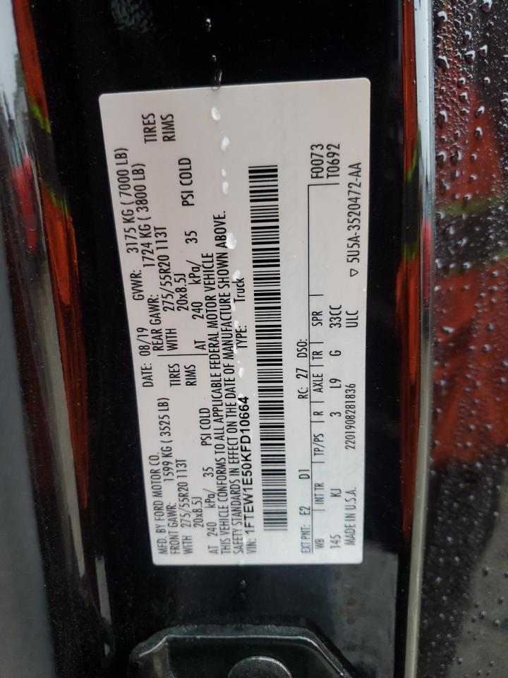 2019 Ford F150 Supercrew VIN: 1FTEW1E50KFD10664 Lot: 72011605