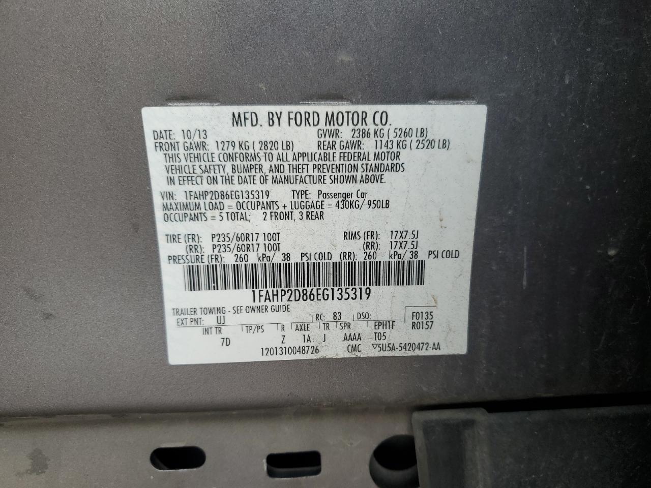 2014 Ford Taurus Se VIN: 1FAHP2D86EG135319 Lot: 71276505