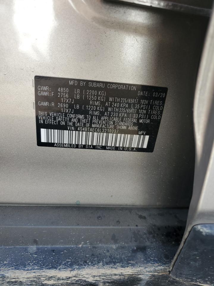 2020 Subaru Outback Premium VIN: 4S4BTAEC6L3210237 Lot: 80751395