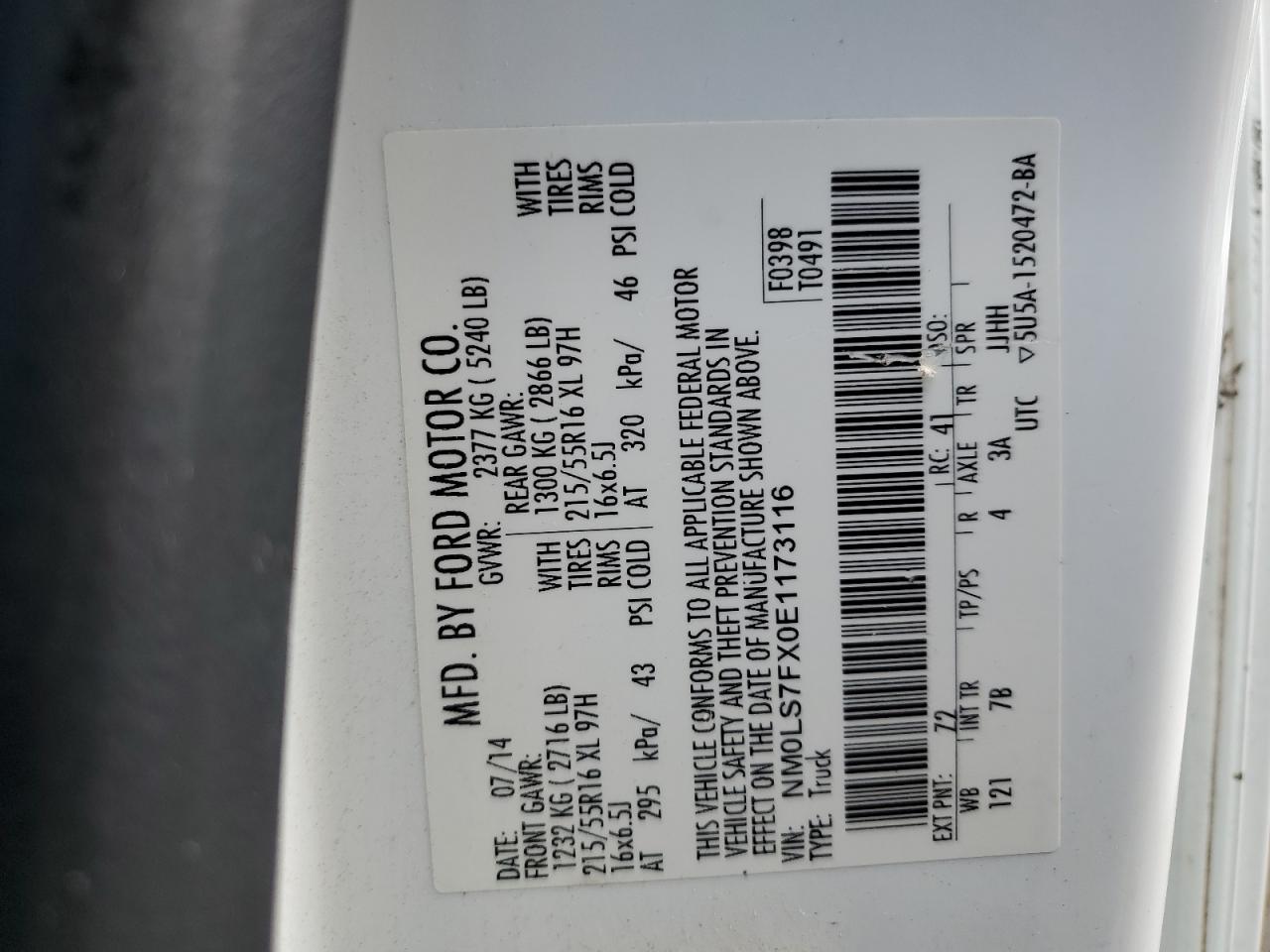 2014 Ford Transit Connect Xlt VIN: NM0LS7FX0E1173116 Lot: 81689475