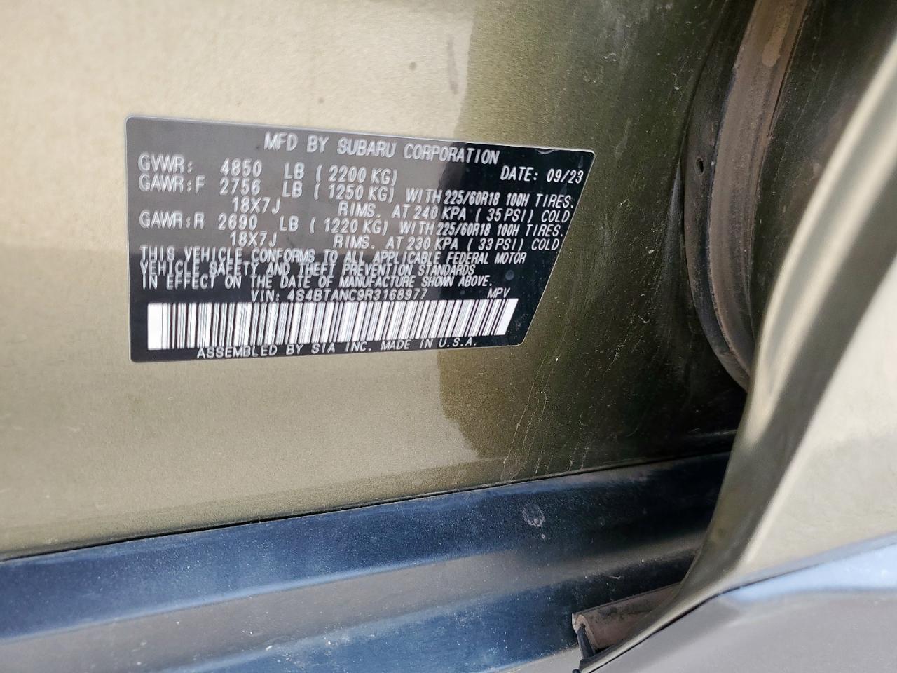 2024 Subaru Outback Limited VIN: 4S4BTANC9R3168977 Lot: 83797075