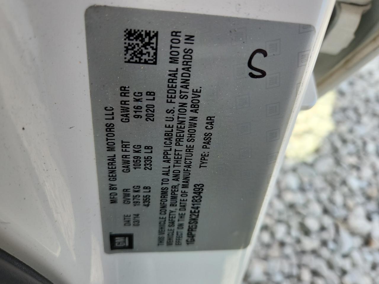 2014 Buick Verano Convenience VIN: 1G4PR5SK2E4183493 Lot: 80999185