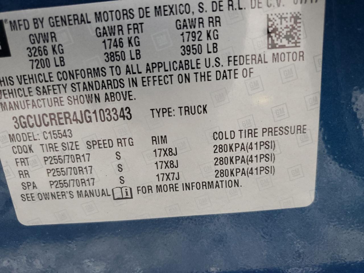 2018 Chevrolet Silverado C1500 Lt VIN: 3GCUCRER4JG103343 Lot: 82116125