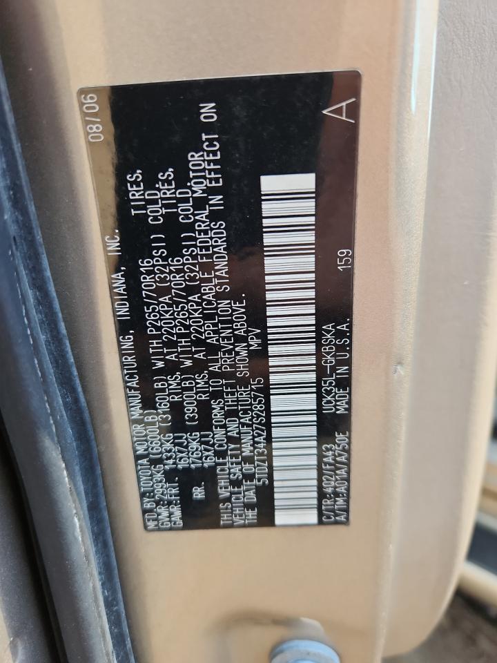 2007 Toyota Sequoia Sr5 VIN: 5TDZT34A27S285715 Lot: 71181485