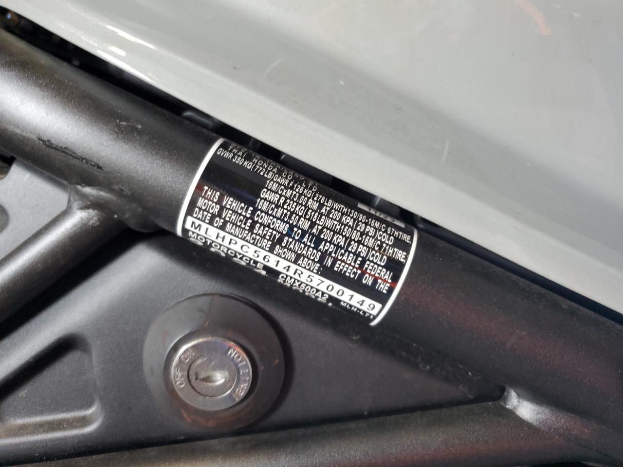 2024 Honda Cmx500 A2 VIN: MLHPC5614R5700149 Lot: 80789535