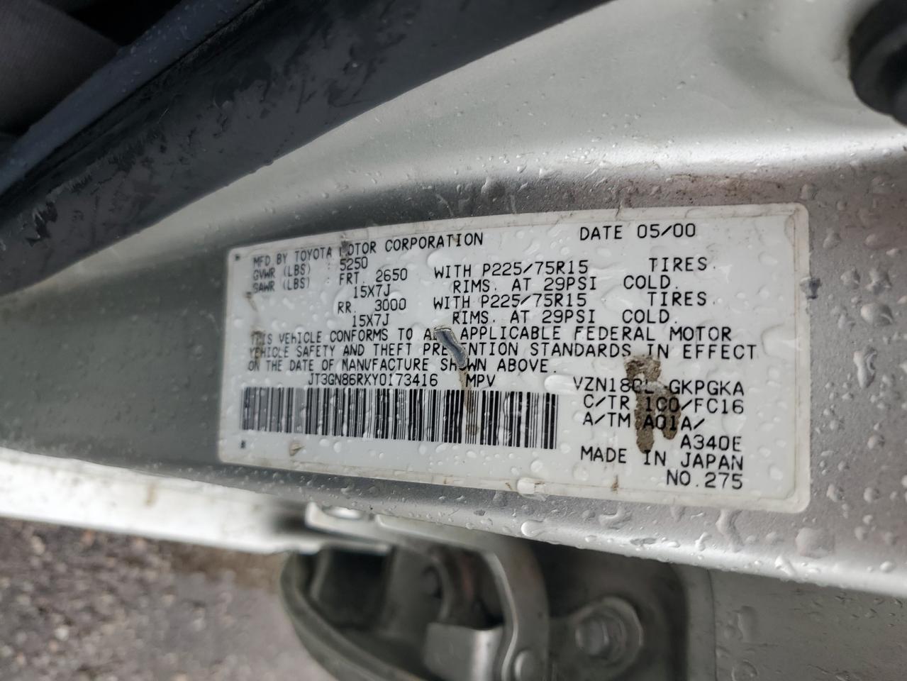 2000 Toyota 4Runner Sr5 VIN: JT3GN86RXY0173416 Lot: 84658825