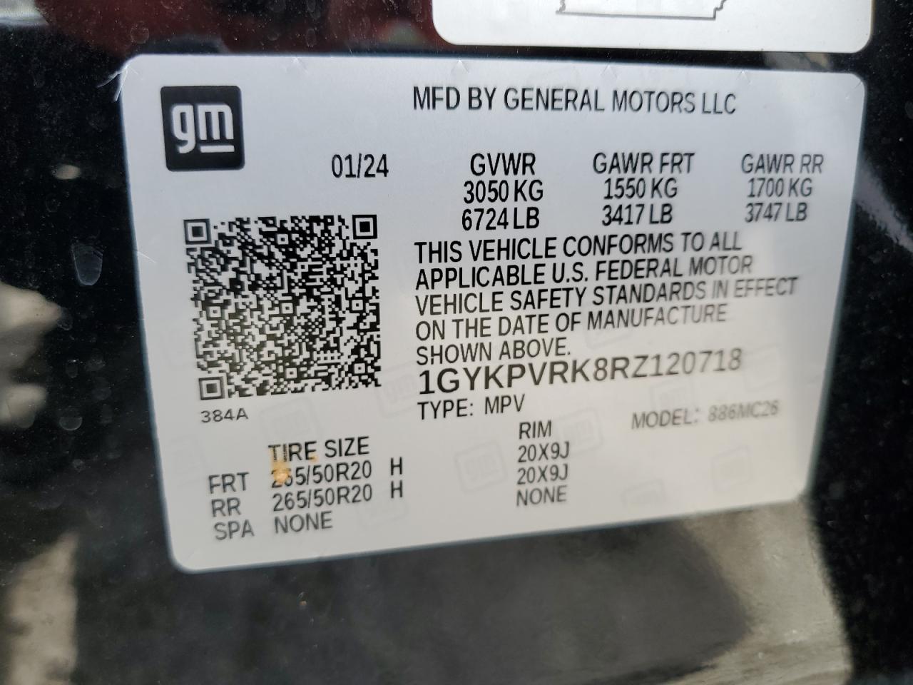 2024 Cadillac Lyriq Sport VIN: 1GYKPVRK8RZ120718 Lot: 72076895