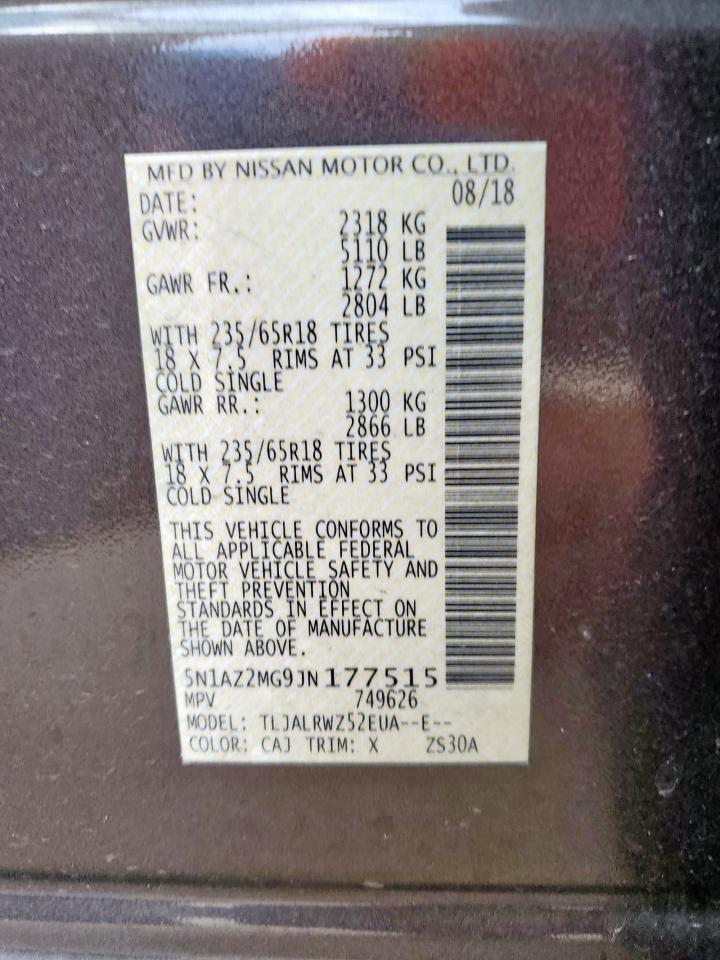 2018 Nissan Murano S VIN: 5N1AZ2MG9JN177515 Lot: 84722715