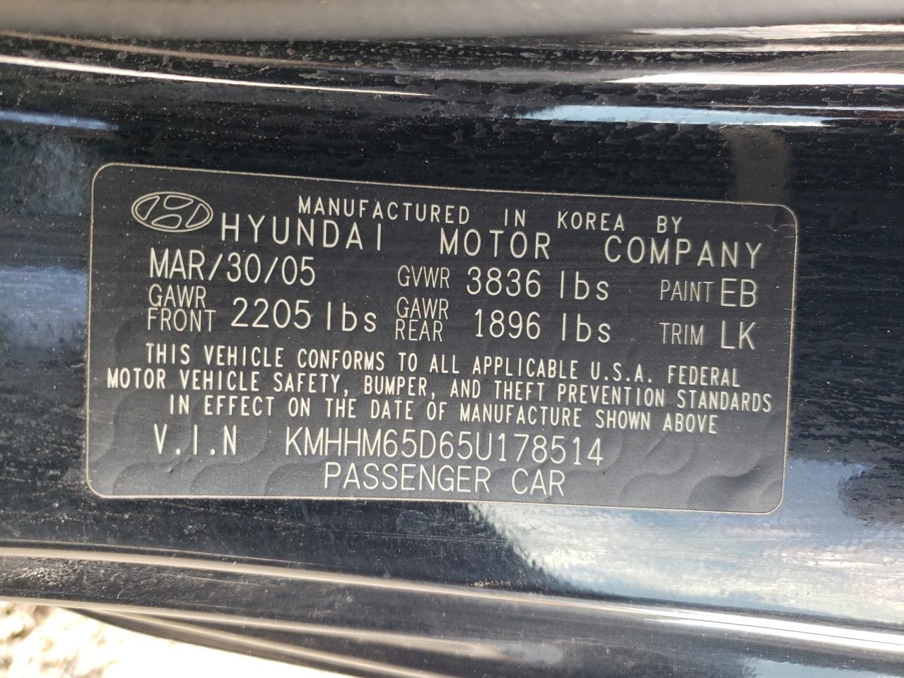 2005 Hyundai Tiburon VIN: KMHHM65D65U178514 Lot: 80096665