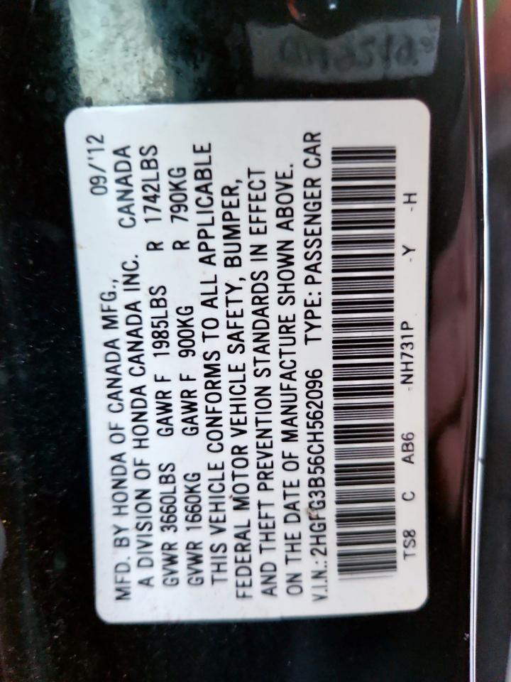 2012 Honda Civic Lx VIN: 2HGFG3B56CH562096 Lot: 81876705