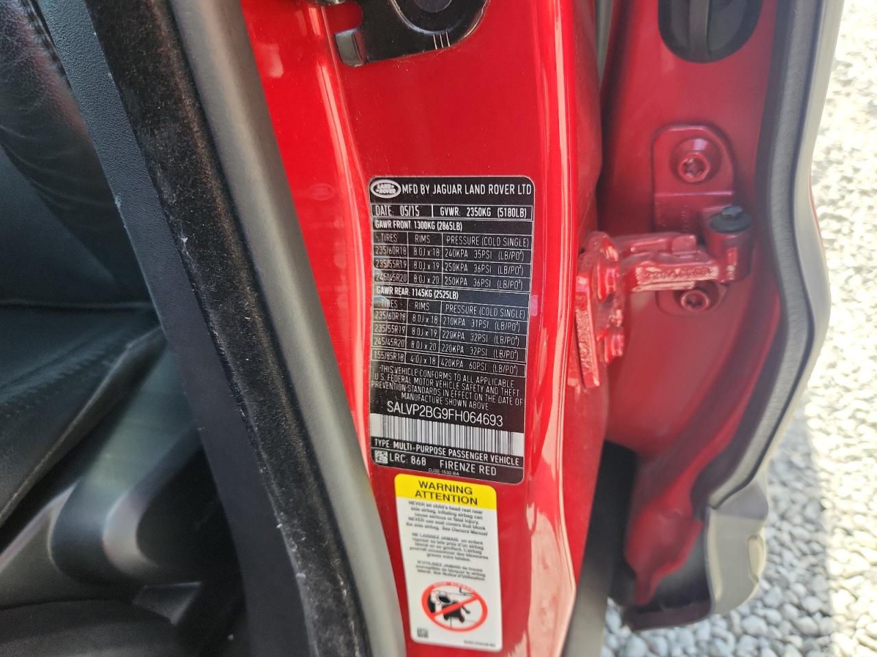 2015 Land Rover Range Rover Evoque Pure Plus VIN: SALVP2BG9FH064693 Lot: 84185525