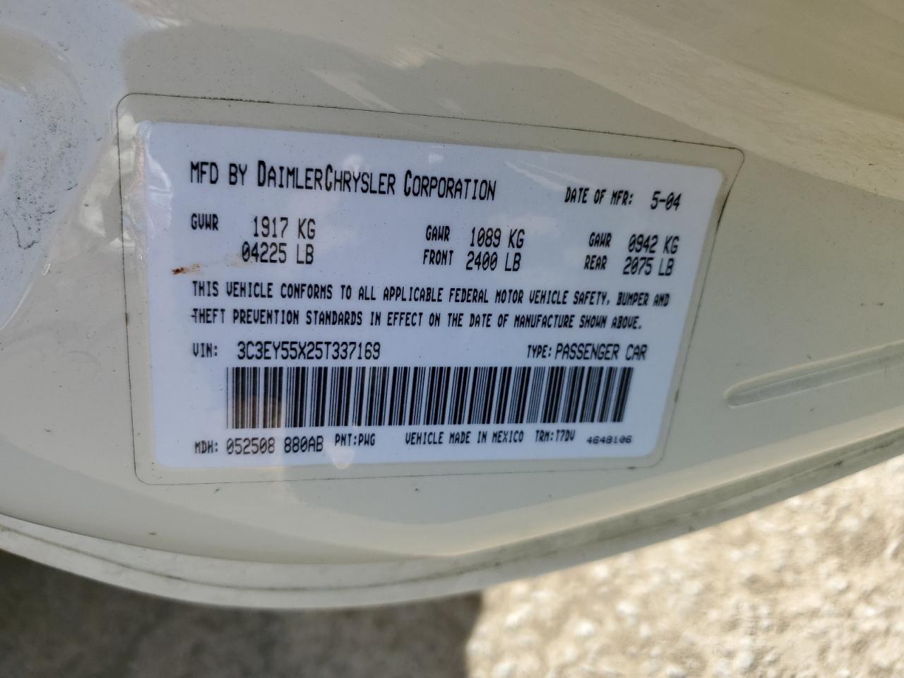 2005 Chrysler Pt Cruiser Touring VIN: 3C3EY55X25T337169 Lot: 80133645