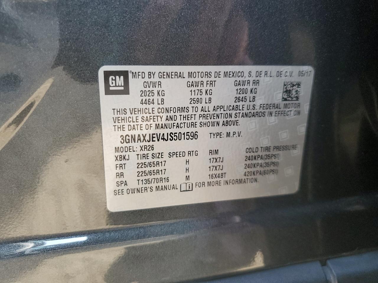 2018 Chevrolet Equinox Lt VIN: 3GNAXJEV4JS501596 Lot: 80989705