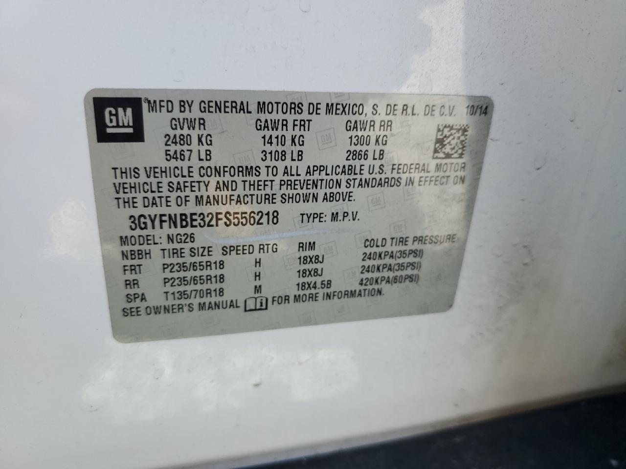 2015 Cadillac Srx Luxury Collection VIN: 3GYFNBE32FS556218 Lot: 80014015