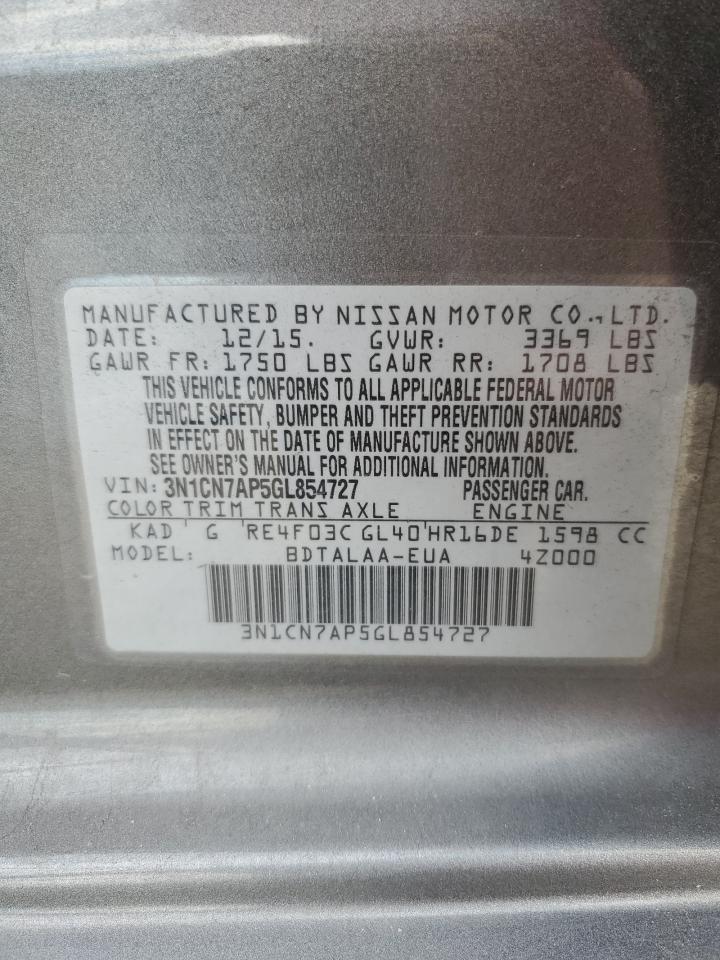 2016 Nissan Versa S VIN: 3N1CN7AP5GL854727 Lot: 81602795